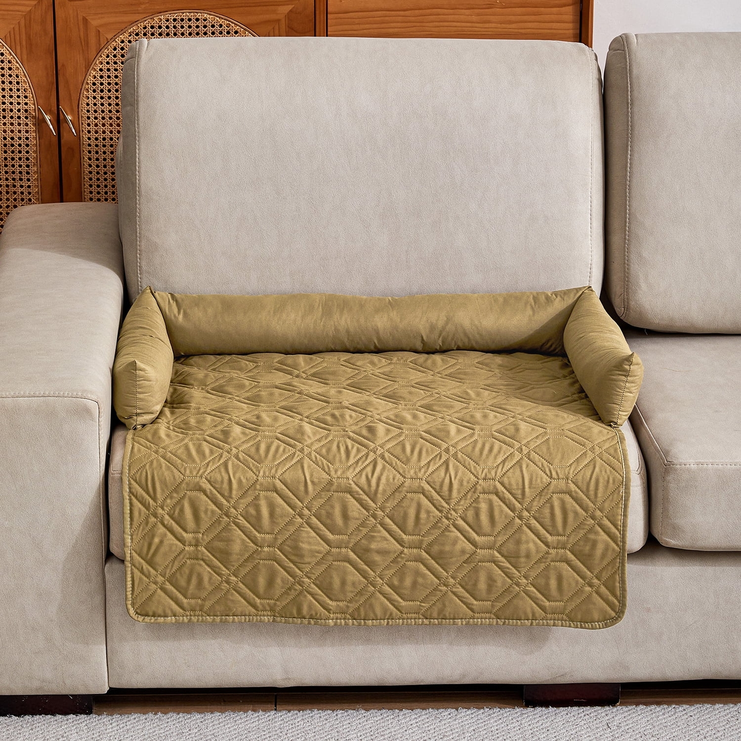 Suitable for Medium and Large Dogs Calm Pet Bed, Pet Furniture Protective Cover, Non-Slip Base, Side Pillow Pet Bed, Waterproof and Urine-Proof Fabric, Deodorant, Machine Washable Non-Slip
