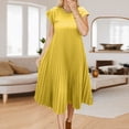 thumbnail image 2 of ZQUUVOU Women's Plus-Size Casual Dress Short-Sleeved Mid-Length Pleated High-Waisted Solid Color Dress Yellow, 2 of 6