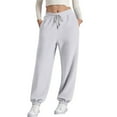 thumbnail image 5 of Women's High Waisted Baggy Wide Leg Joggers with Pockets, Elastic Waist Waffle Knit Comfy Casual Workout Pants for Petite and Plus Size White XL, 5 of 9