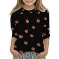 thumbnail image 2 of MKOSPLRT Kids' 3/4 Sleeve Halloween Shirts Boys Girls Crew Neck Graphic Tees Funny Pumpkin Ghosts Tops Casual Fall T-Shirts 3-12 Years, 2 of 5