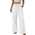 thumbnail image 2 of Women Palazzo Pants Summer Flowy Wide Leg High Waist Lounge Trousers with Pockets 2026 Casual Beach Vacation White S, 2 of 10