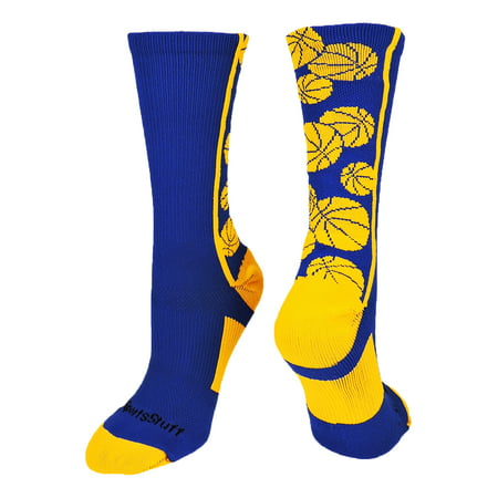Crazy Basketball Logo Crew Socks (Royal/Gold, Large) -