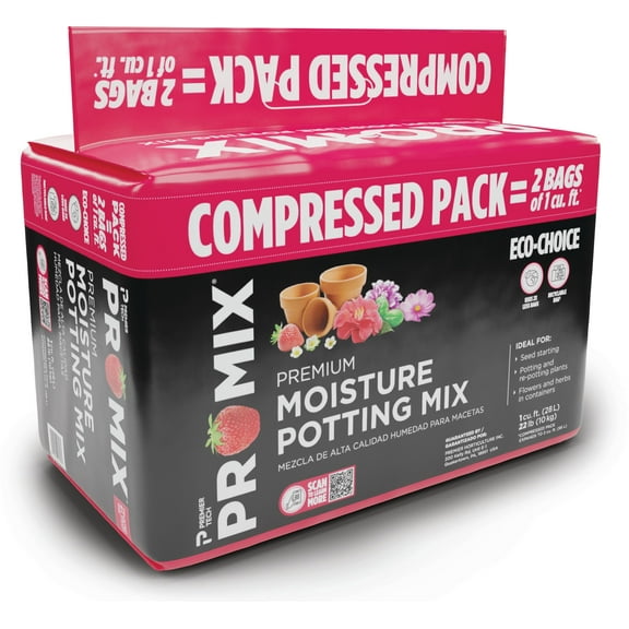 PRO-MIX Premium Moisture Potting Soil Mix, 1 Cu ft Compressed Bale (Expands to 2 Cu ft)