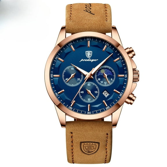 Explojoy Men's Luxury Chronograph Watch – Waterproof, Leather Strap, Quartz Movement, Date & Luminous Dial