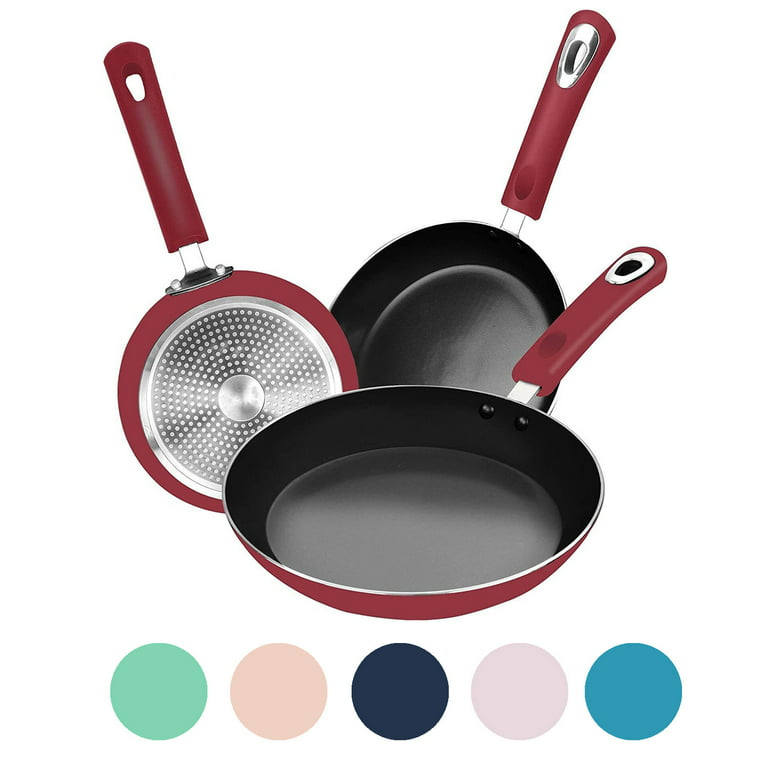 3-Piece Nonstick Skillets Pans Set, Contains 8 Inch Frying Pan and