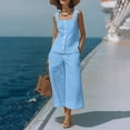 thumbnail image 7 of Zynoxe Linen Sets for Women Two Piece Summer Square Neck Button Top Wide Leg Pants Matching Sets Business Casual Outfits for WomenLight BlueS, 7 of 7
