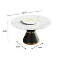 thumbnail image 6 of Magic Home 53.15” White Sintered Stone Round Dining Table with 23.62” White Slate Round Turntable for 6 People with Black Solid Stainless Steel Base, 6 of 7