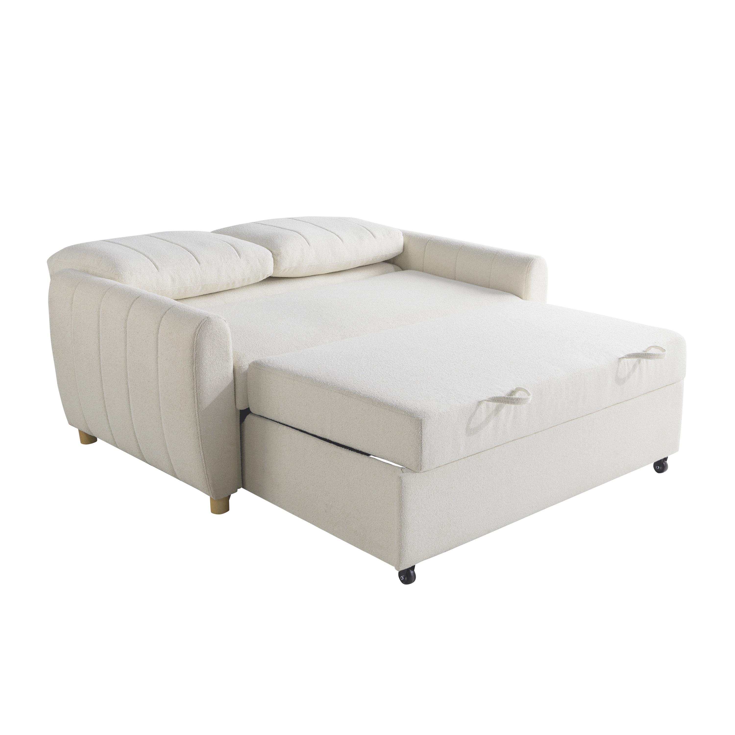 Serta Grant Scandinavian Convertible Loveseat with Full Size Sleeper, Ivory Boucle Fabric