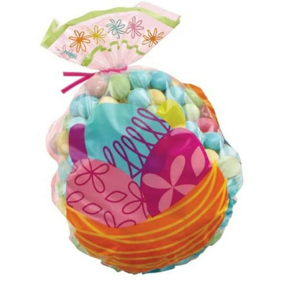 Easter Basket Shaped Party Bags With Pink Twist Ties - 8.5in. x 6in. - Pack of 15 (1912/0924)
