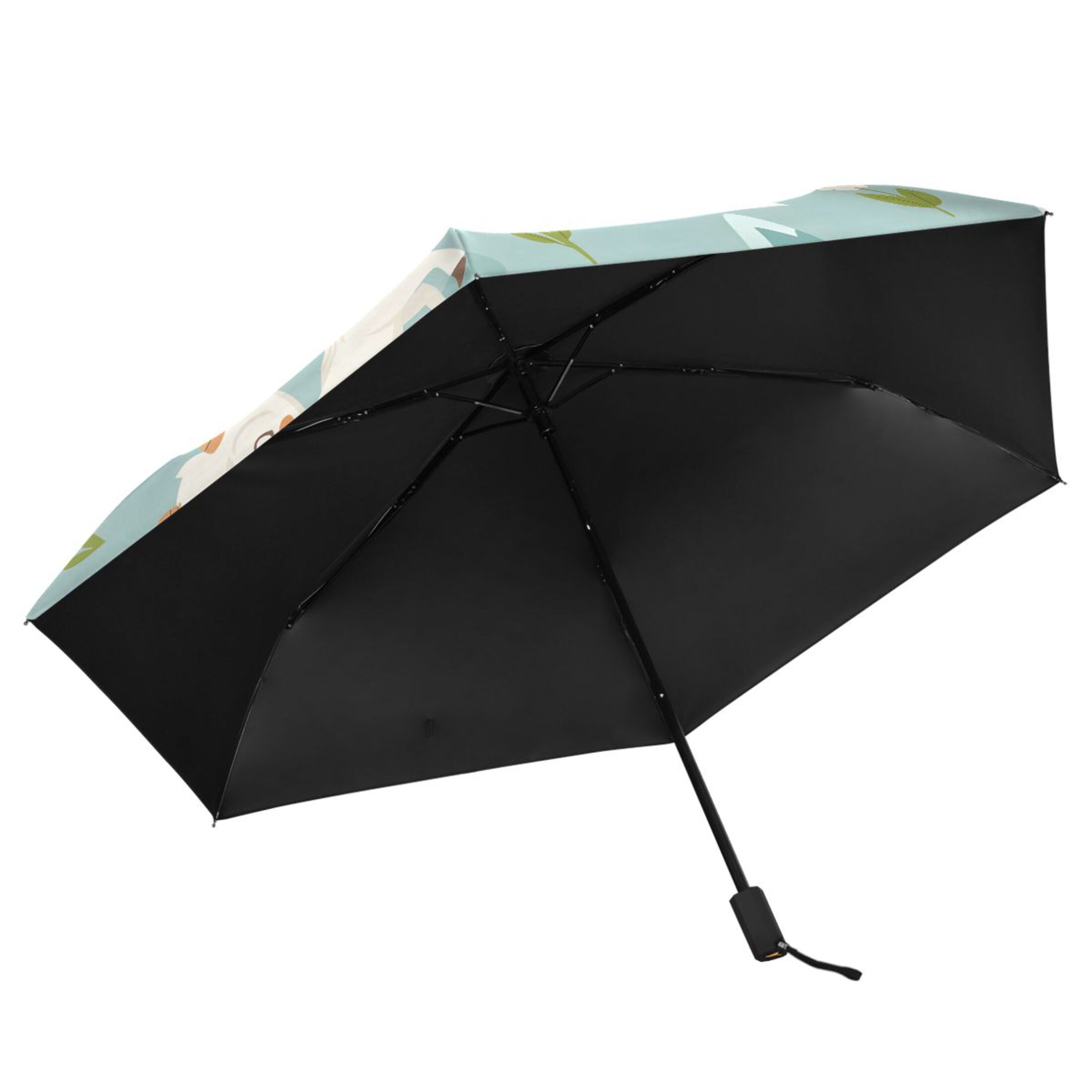 Cartoon Goats Mountains Clouds Flowers All Weather Umbrella Triple Folding Parasol 6 Ribs UV Protection Portable