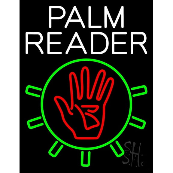 White Palm Reader With Logo LED Neon Sign 31" Tall x 24" Wide - inches Black Square Cut Acrylic Backing, with Dimmer - Bright and Premium built indoor LED Neon Sign for Storefront.