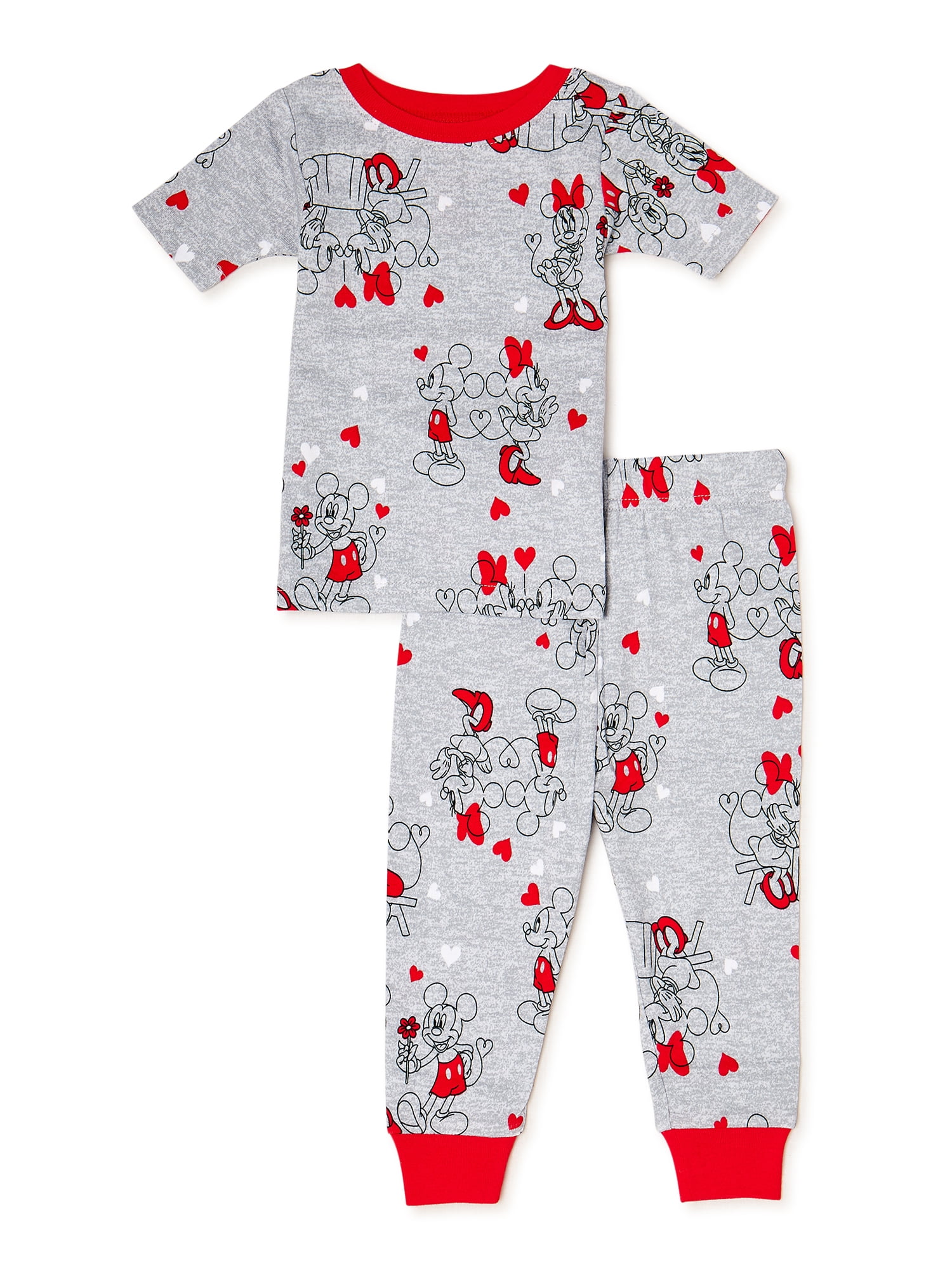 Valentines Day Disney Girls' Baby Minnie and Mickey Seasonal Cotton Pajamas 3T 