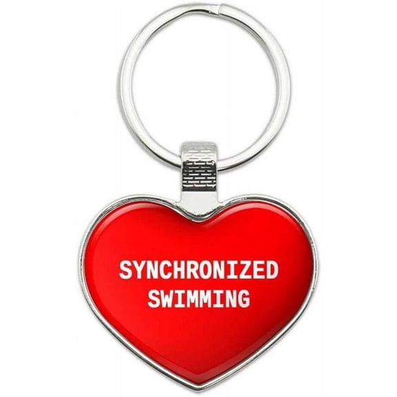 Synchronized Swimming - I Love Sports Hobbies Metal Heart Keychain Key Chain Ring, Multiple Colors Available