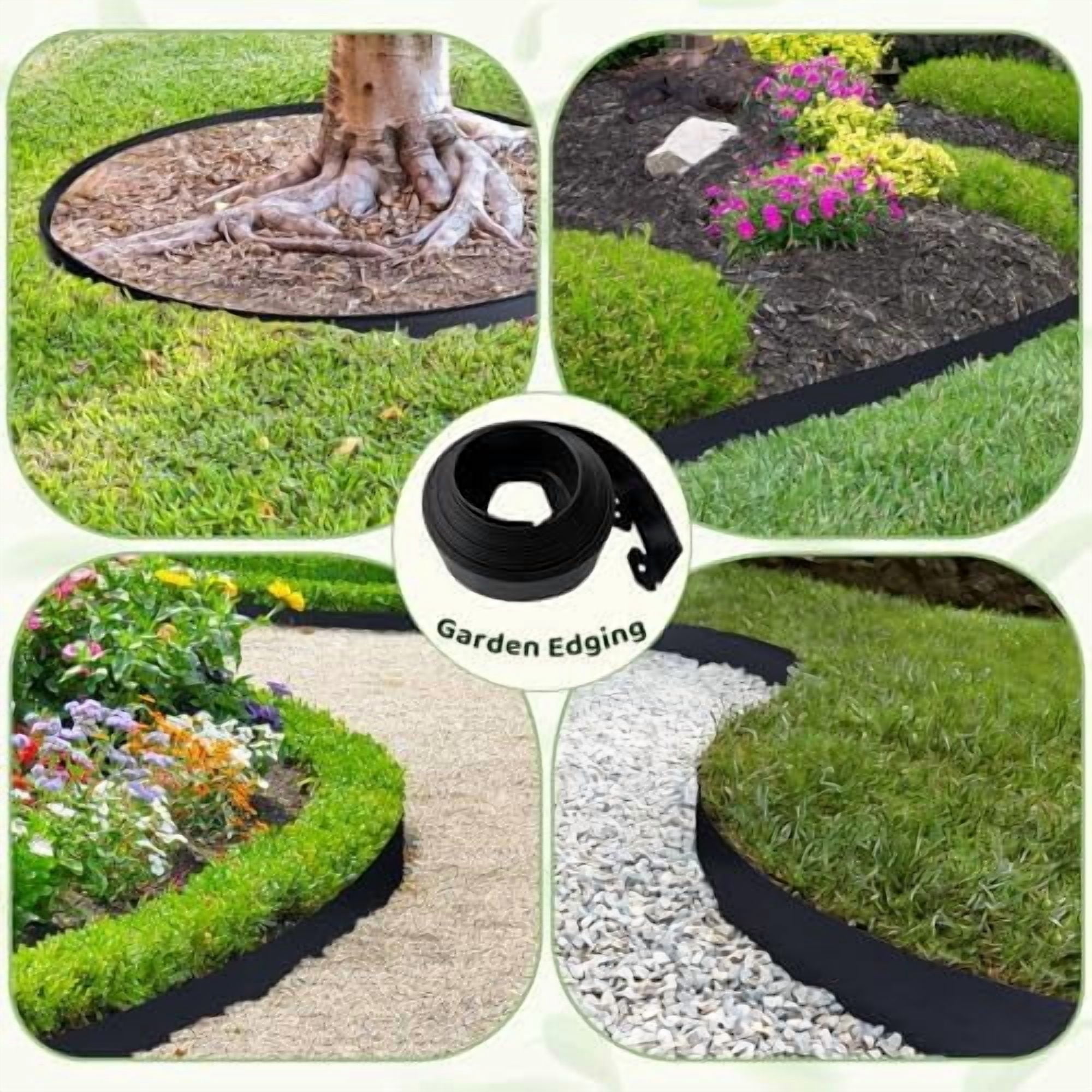 Landscape Edging - 2 Inch x 33FT Garden Border with 100 PCS Spikes, Plastic Lawn Edging for Flower Bed, Pathway and Yard(Black)