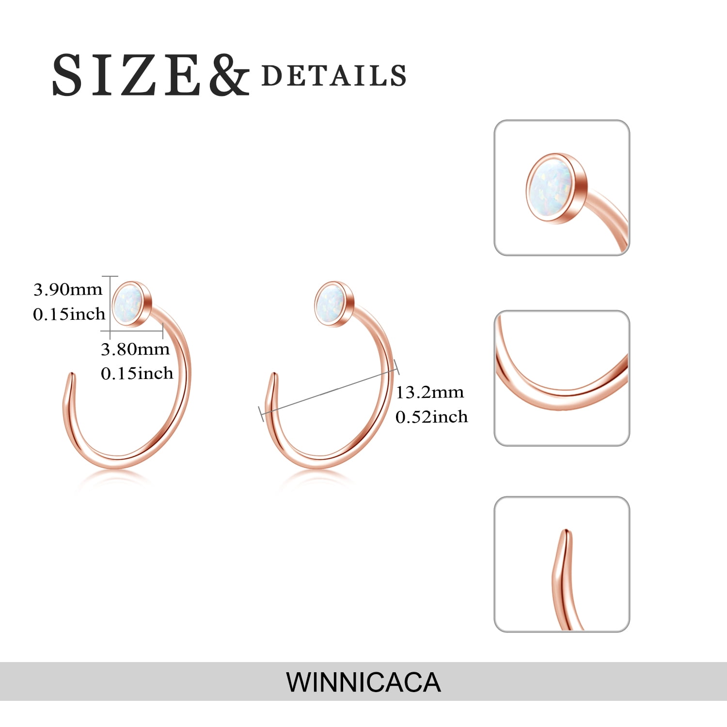WINNICACA S925 Sterling Silver Half Cuff Earrings with Created Opal Dainty Everyday Jewelry Minimalist Stacking Birthday Anniversary Mothers Valentines Day Gifts for Women