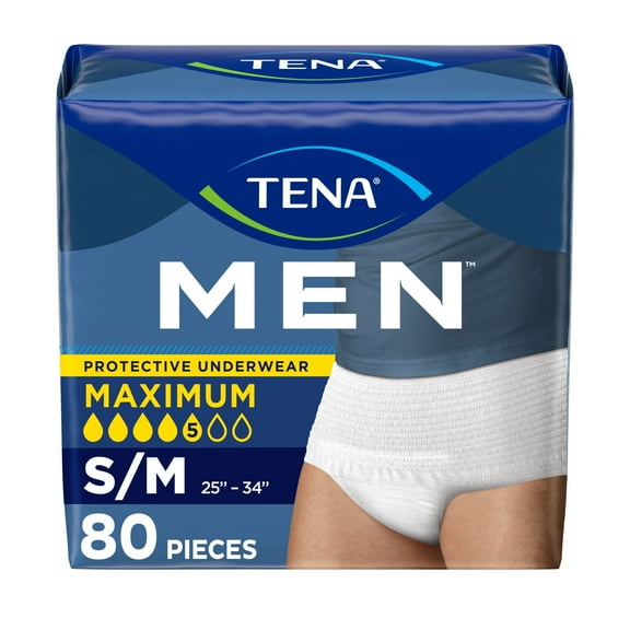 (2 Pack) TENA Protective Adult Incontinence Underwear for Men, Maximum, Small/Medium, 80 count (New Size Update)