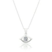 Tilo Jewelry Sterling Silver Cubic Zirconia CZ Evil Eye Protection Pendant Necklace | 18 Inch | Women & Girls