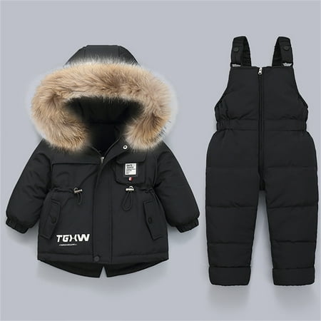 

6M-3T Infant Baby Down Coat+ Warm Overalls Pants Winter Clothes Outfits Sets Little Girls Boys Snowsuit-2 pack Black-1 2-3 Years