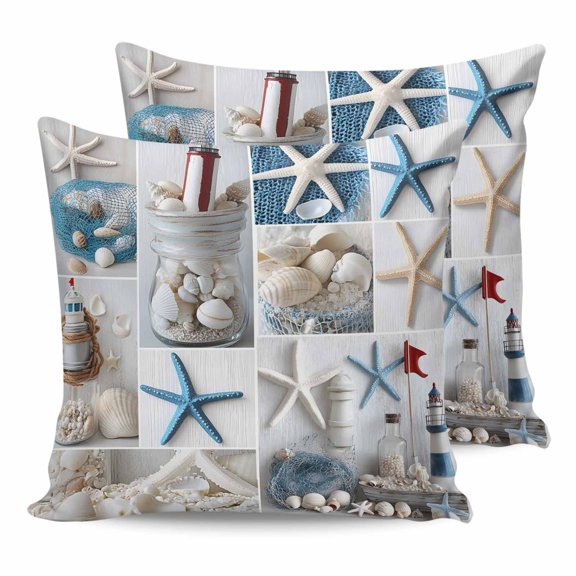 26x26 Pillow Covers Set of 2, Coastal Throw Pillow Covers Decorative Couch Cushion Case, Summer Beach Starfish Nautical Sea Shell Microfiber Square Pillowcases for Bedroom Car Living Room