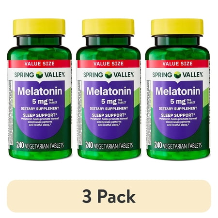(3 pack) Spring Valley Melatonin Tablets Sleep Support Dietary Supplement Value Size, 5 mg, 240 Count