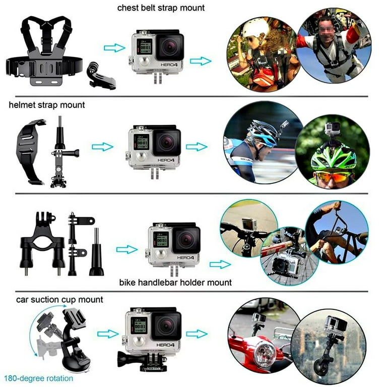 Action Camera Accessory Kit for Most GoPro Camera HERO Models, Sports Cameras, 35 Pieces Including Floating Stick Mount, Head Belt Strap Mount - Walmart.com