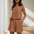 thumbnail image 5 of Sakmal Plus Size Women's Khaki Shorts Sets Work Chino Wide Leg 2 Piece Outfits Solid Elastic Waist Brown Womens Shorts XL, 5 of 8