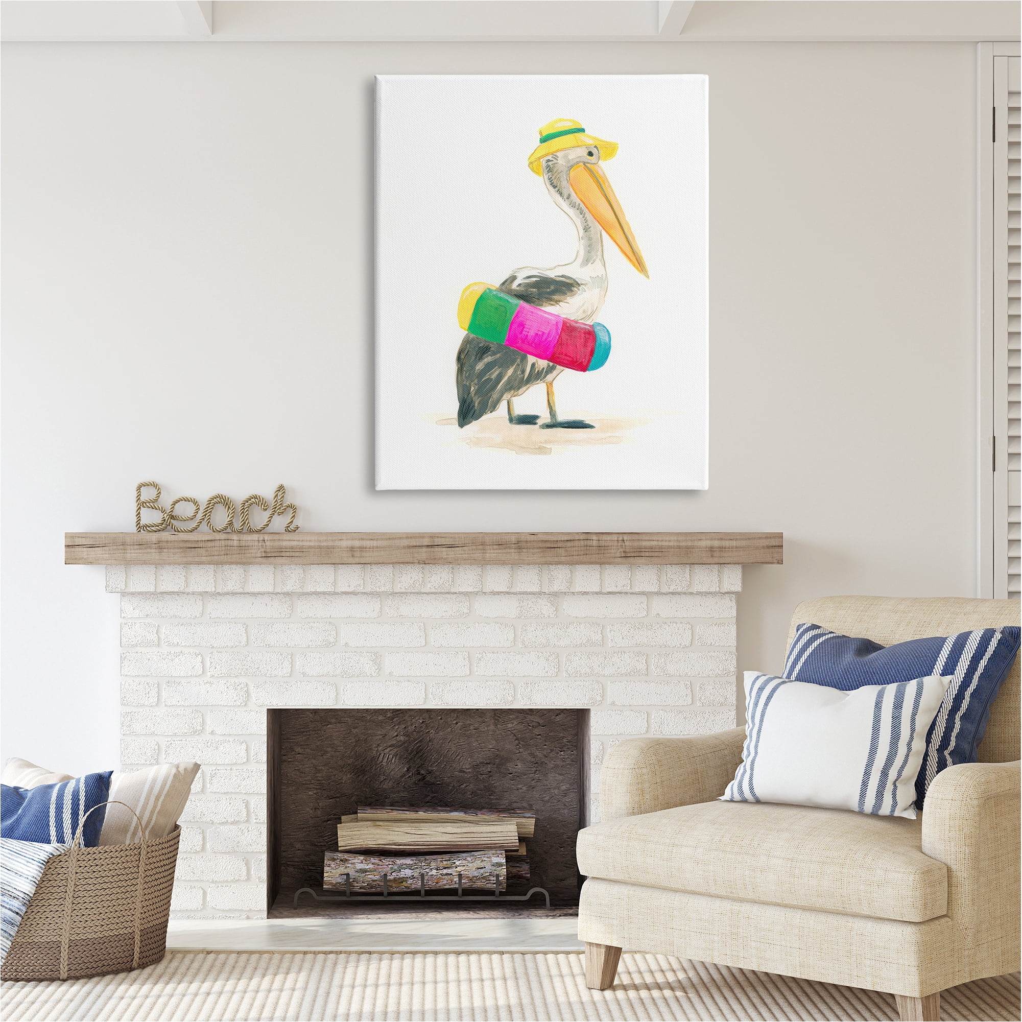 Stupell Industries Pelican & Beach Tube Animals & Insects Painting Gallery Wrapped Canvas Art Print Wall Art, 36 x 48