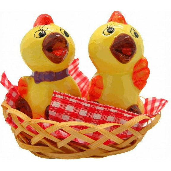 GENL Ceramic Multicolor Animal Salt & Pepper Shakers Chickens Basket