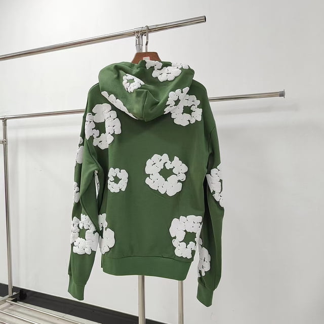 Sweat à Capuche en Denim avec Imprimé en Mousse Kapok, Unisexe