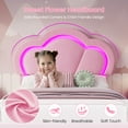 thumbnail image 4 of Twin Size Bed Pink Girls Bed Frame with Led Lights, Velvet Upholstered Platform Bed Frame for Girls, Princess Bed with Adjustable Flower Headboard, Solid Wooden Slats, 4 of 10