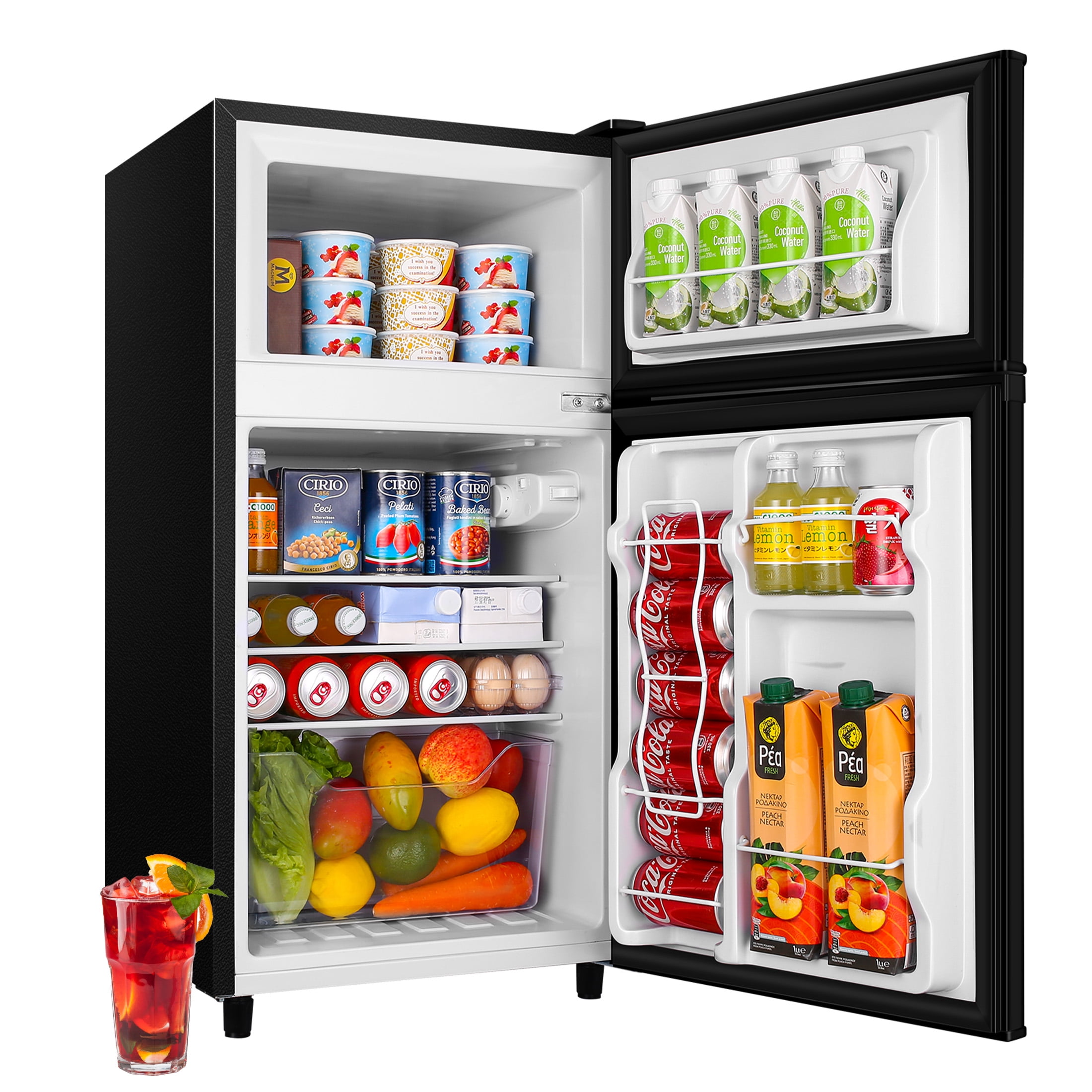 Compact Mini Fridge with Freezer, 3.5 Cu.Ft 2-Door Refrigerator – Ideal for Dorm, Office, Bedroom – 7 Temp Settings, Adjustable Shelves,Black