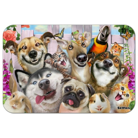 Pet Animals Selfie Dogs Cats Rabbit Hamster Guinea Pig Home Business Office Sign - Metal - 6" x 9" (15.3cm x 22.9cm)