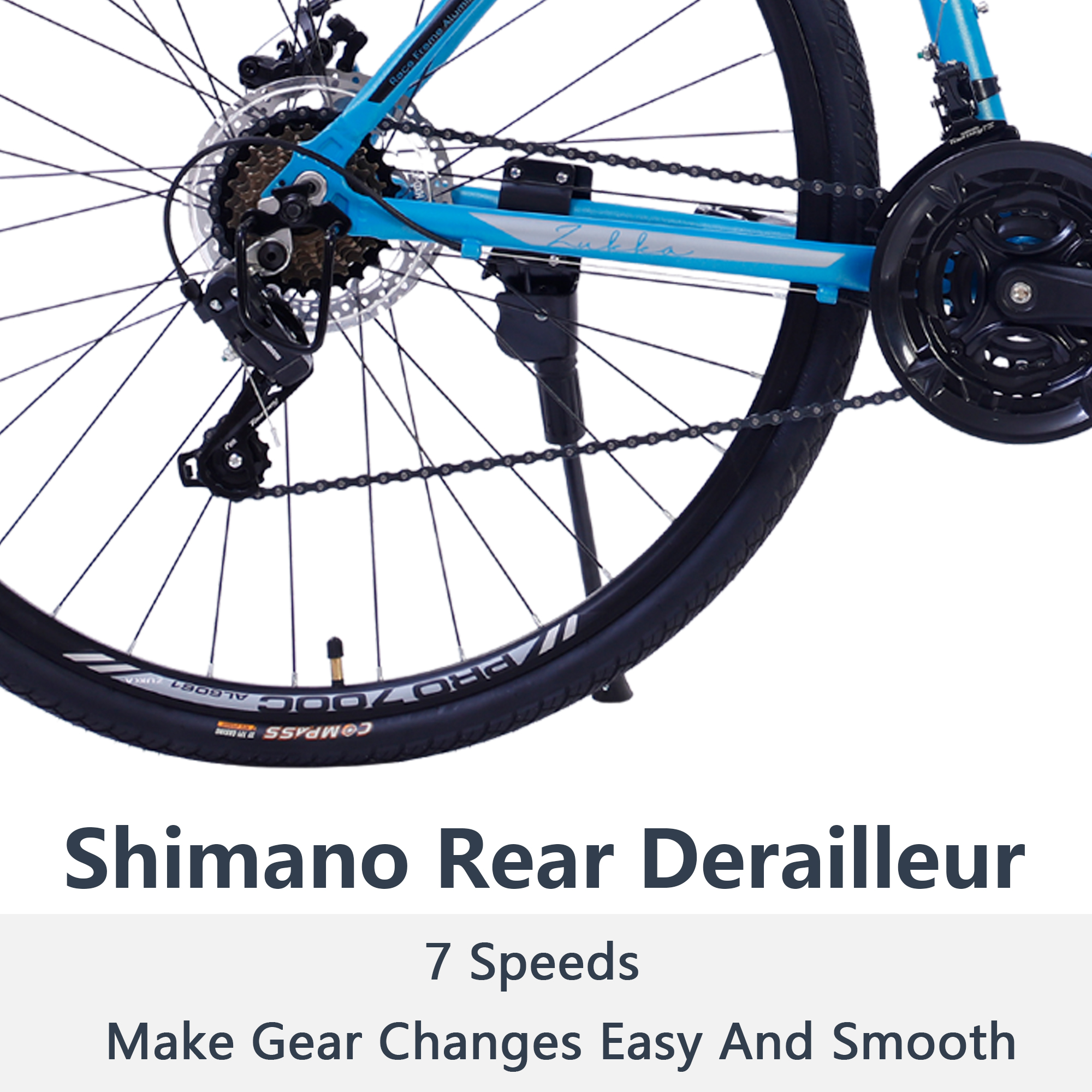 Segmart 21-Speed Mountain Bike, 28-inch Wheels Lightweight Road Bike, Hybrid Aluminum Frame and Upgrade Dual Disc Brake MTB for Men Women Adult, Blue SS2055 - image 4 of 7
