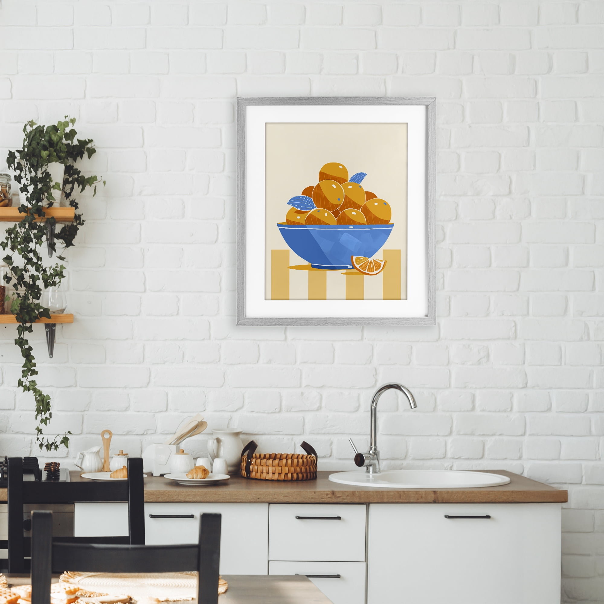 Stupell Industries Orange Citrus Bowl Striped Gray Framed Print Under Glass, design by Lucca Sheppard