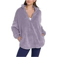 thumbnail image 4 of KDDYLITQ Womens Pullover Sherpa Collar Plus Size Sweaters Fleece Lined Long Sleeve Casual Hoodie Plain No Hooded Comfort Sweatshirts Comfy Dressy Clothes with Pocket Light Purple XL, 4 of 9