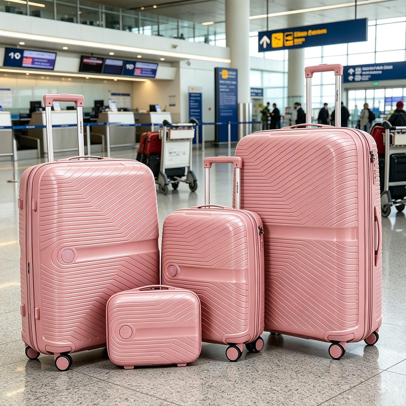 4 Piece Expandable ABS Luggage Set 13"+20"+28"+32", Hard Shell Spinner Suitcases with TSA Lock, Lightweight Travel Suitcase for Family Trip ROSE GOLD