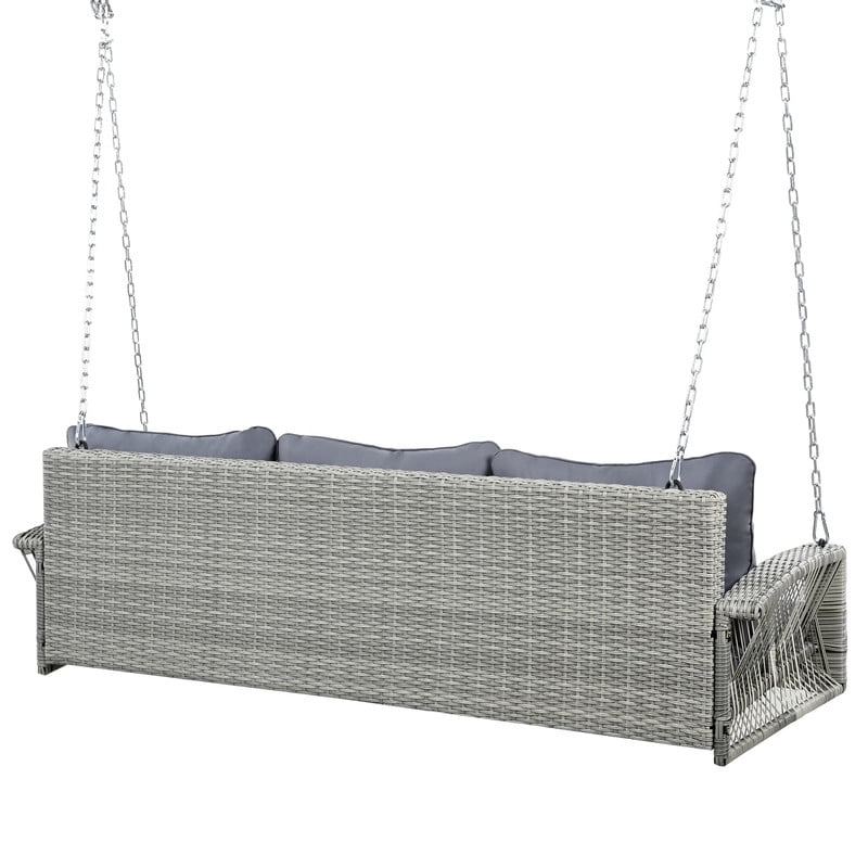 3-Person 69" PE Wicker Porch Swing with Chains, All-Weather Large Patio Swing Bench with Cushions for Backyard, Garden, and Poolside