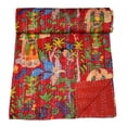thumbnail image 2 of indian quilts single size, Handmade Kantha Quilt Cotton Bedspread, Indian Vintage Kantha Throw Blanket, Reversible Floral Patchwork Quilt, 2 of 6