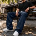 thumbnail image 6 of WULMLEO Men's Wide Leg Sweatpants with Pockets Drawstring Loose Fit Baggy Athletic Pants for Fall Casual Navy 2XL, 6 of 9