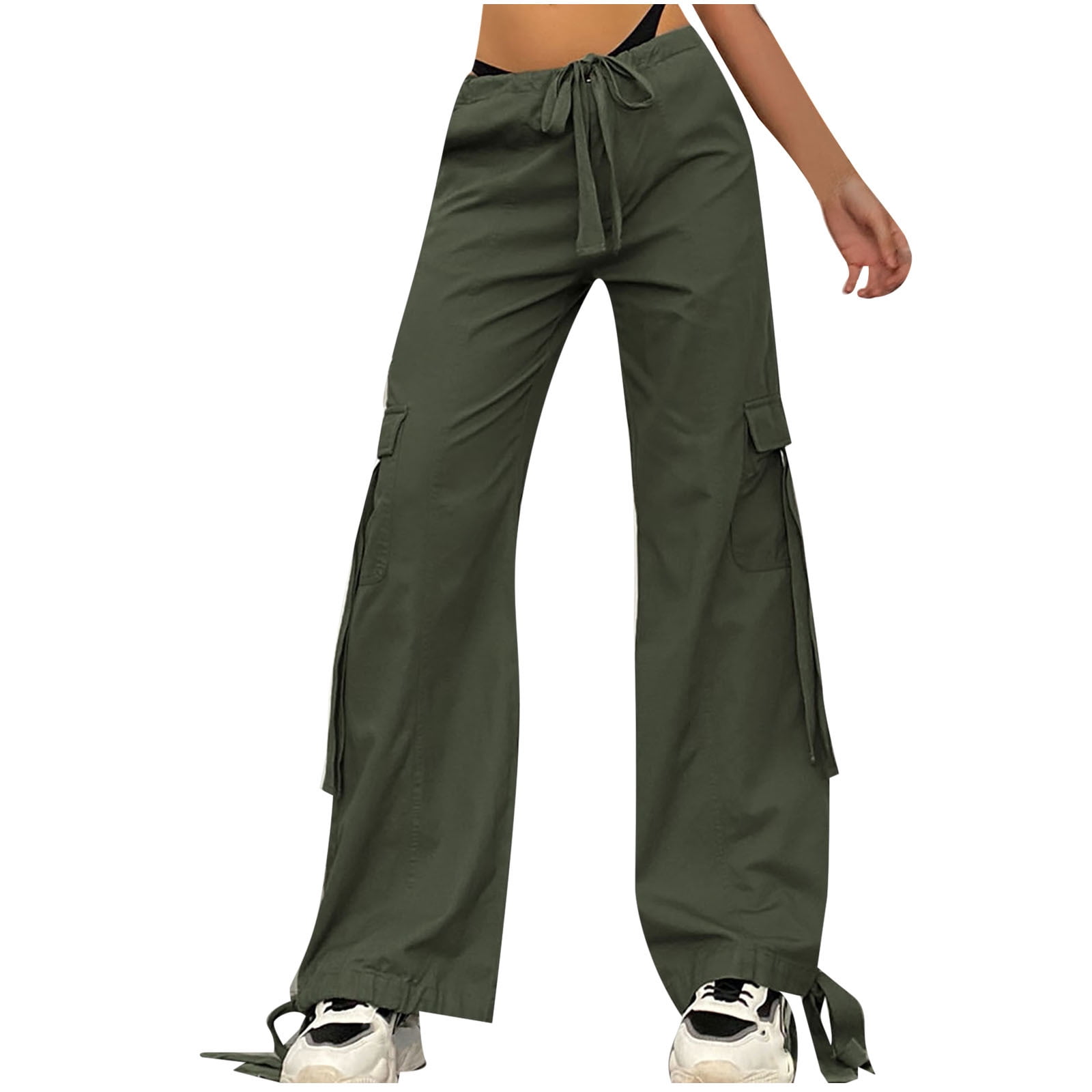 RQYYD Cargo Pants Women Casual Loose High Waisted Straight Leg Baggy Pants  Trousers Lightweight Outdoor Travel Pants with Pockets(Army Green,XL)