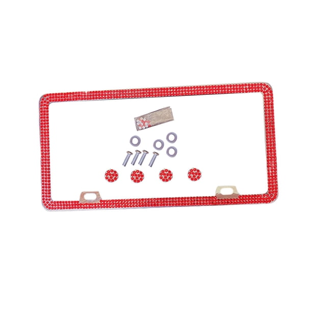 Marco para matrícula de automóvil con diamantes de imitación y tornillos. Soporte para matrícula. Rojo