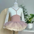 thumbnail image 3 of GYRATEDREAM Toddler Baby Girls Ballet Leotards Long Sleeve Dance Leotard with Tulle Tutu Skirt Kids V Neck Gymnastic Folk Dance Outfit Glitter Performance Clothes Pink for 2-14 Years, 3 of 4