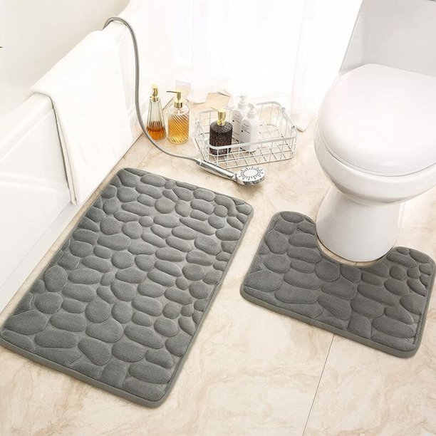 2 alfombrillas de baño de espuma viscoelástica antideslizantes y absorbentes, 80 x 50 cm y 50 x 40 cm, contorno de inodoro en forma de U, lavable a máquina, secado rápido (gris) esquí esquí Gafas de esquí