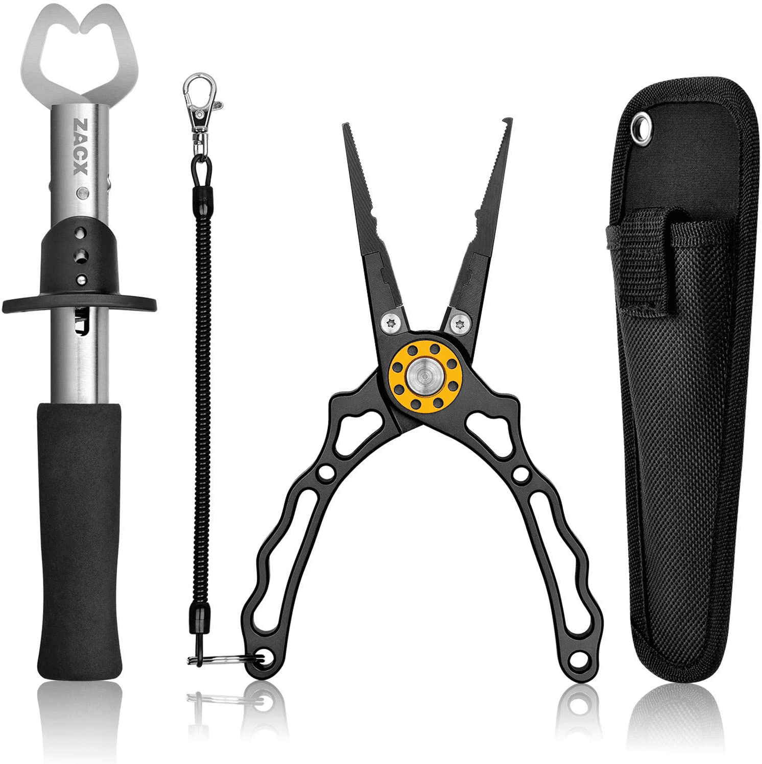 Portable Fishing Grip Aluminum Alloy Fishing Pliers Scissors with Anti-Lost Rope 