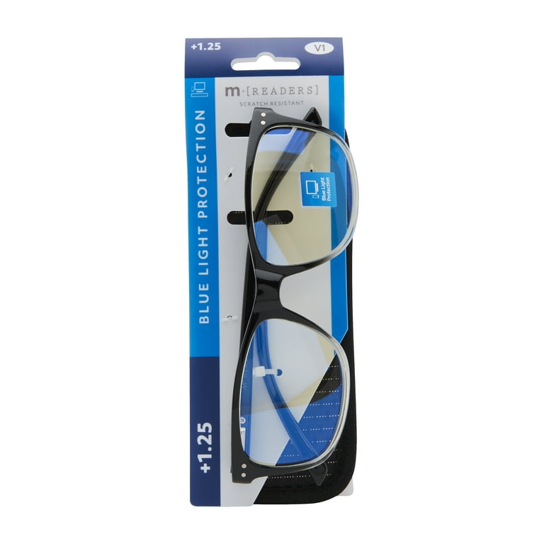 M+ Readers Vincent Black Blue Light Glasses +1.25 with Case HSA