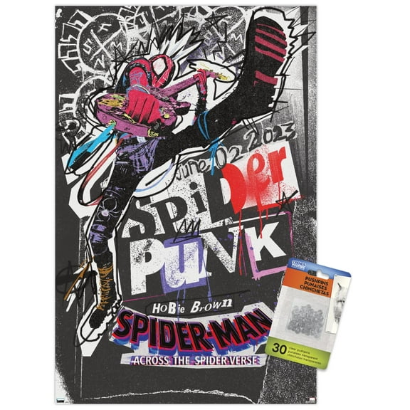 Marvel Spider-Man: Across The Spider-Verse - Spider-Punk One Sheet Wall Poster with Push Pins, 14.725" x 22.375"