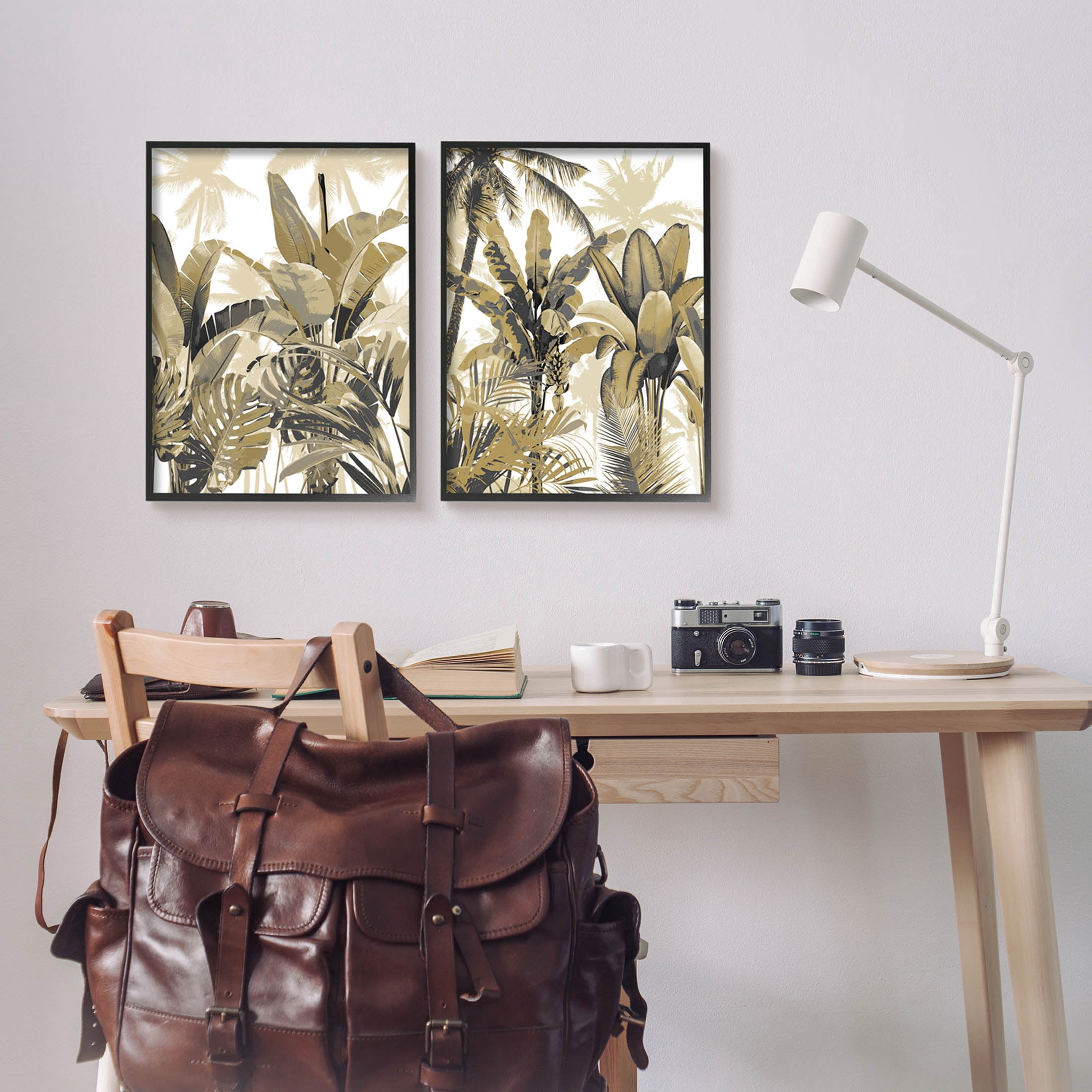 Tropical Jungle Plants Vegetation Botanical & Floral Graphic Art Black Framed Art Print Wall Art, Set of 2