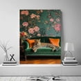 thumbnail image 2 of Mudket Framed Leopard on Green Velvet Sofa Canvas Wall Art, Floral Wallpaper Animal Print Wall Decor, Ready to Hang for Living Room - 12"L x 8"W, 2 of 10
