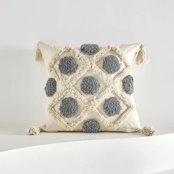 Boho Lumbar Pillow 18x18 Inches - Cotton Linen Textured Decorative Throw Pillow Case for Sofa Bed (Machine Washable)