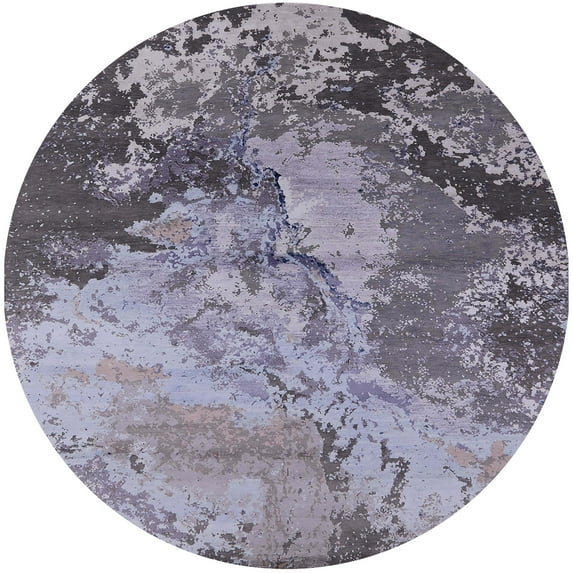 Ahgly Company Machine Washable Indoor Round Industrial Modern Grape Purple Area Rugs, 7' Round